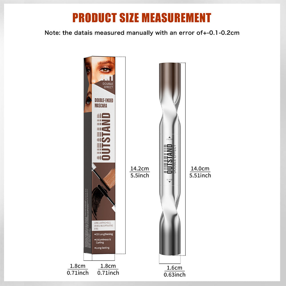 Dulorantocosh Dual-Color Double Effect Mascara - Instant Length & HD Volume - Waterproof Black & Coffee Brown Duo for Natural 3D Lashes - All-Day Wear & No Clumping