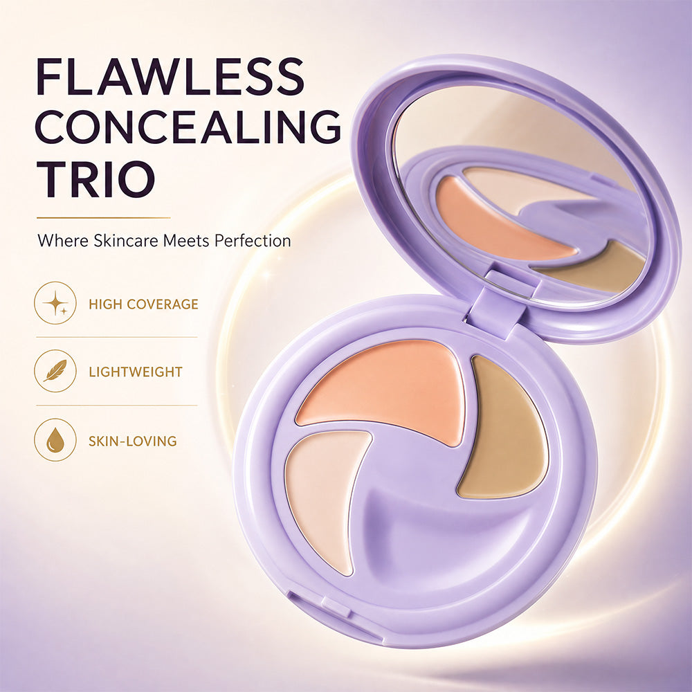 Dulorantocosh® 3-Color Full Coverage Concealer Palette – Covers Dark Circles, Acne Marks, Fine Lines & Age Spots