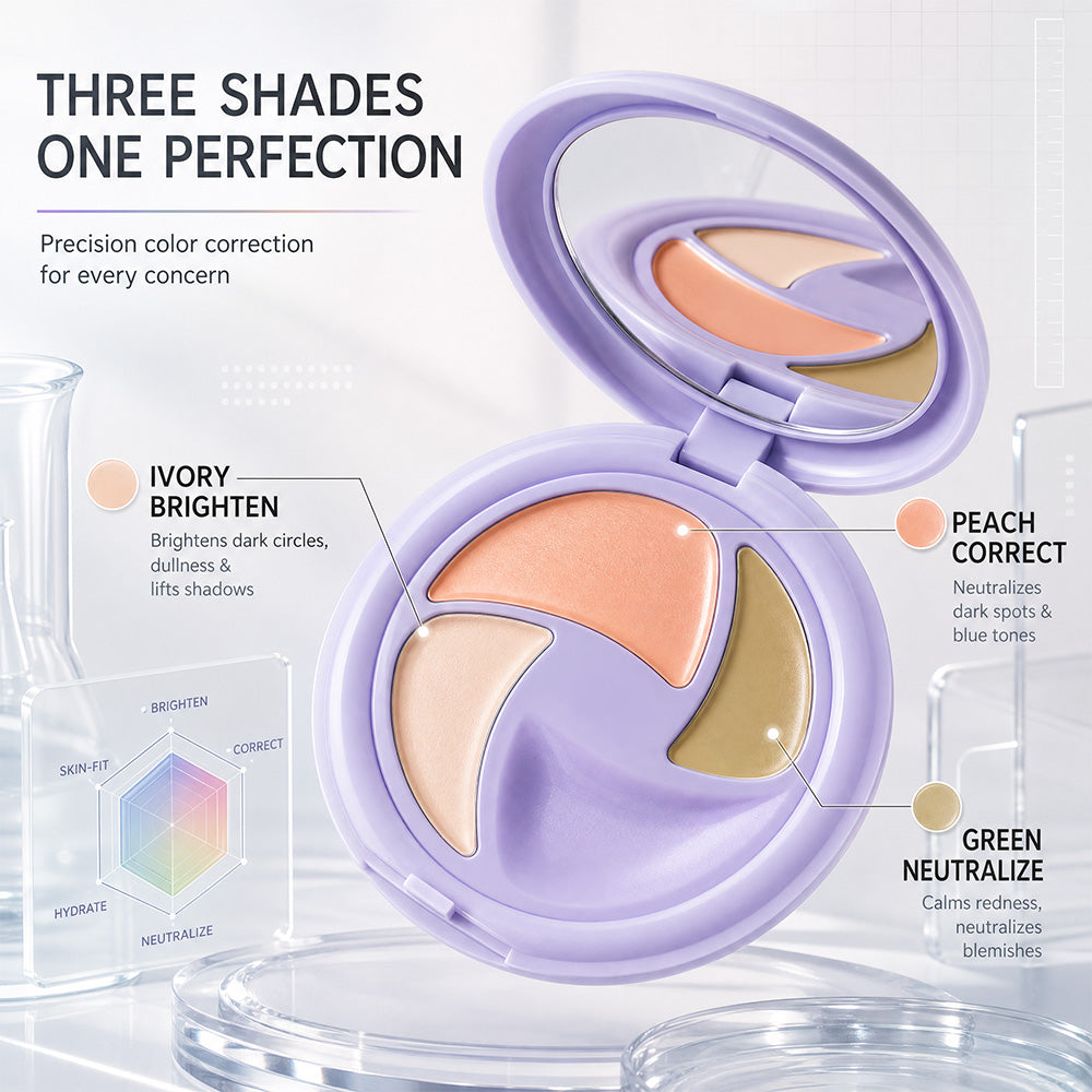 Dulorantocosh® 3-Color Full Coverage Concealer Palette – Covers Dark Circles, Acne Marks, Fine Lines & Age Spots