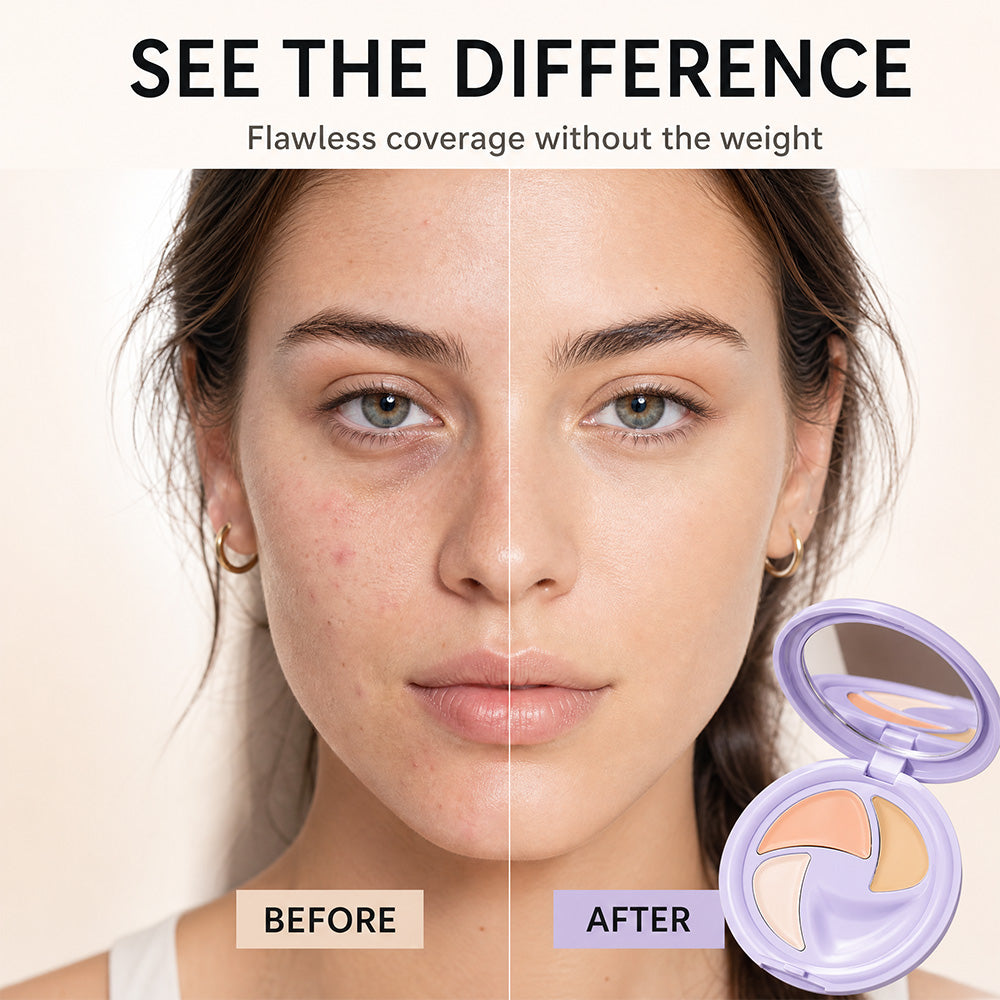Dulorantocosh® 3-Color Full Coverage Concealer Palette – Covers Dark Circles, Acne Marks, Fine Lines & Age Spots