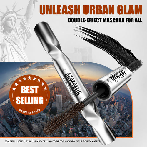 Dulorantocosh Dual-Color Double Effect Mascara - Instant Length & HD Volume - Waterproof Black & Coffee Brown Duo for Natural 3D Lashes - All-Day Wear & No Clumping
