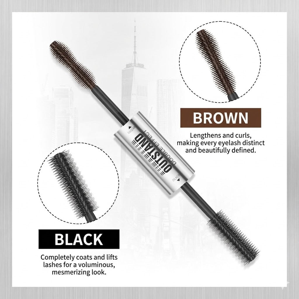 Dulorantocosh Dual-Color Double Effect Mascara - Instant Length & HD Volume - Waterproof Black & Coffee Brown Duo for Natural 3D Lashes - All-Day Wear & No Clumping