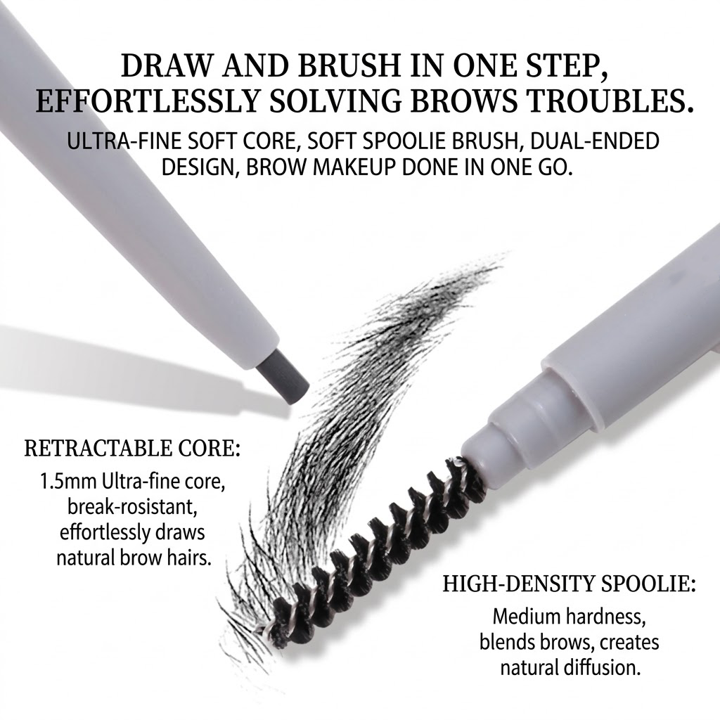 Dulorantocosh Professional Dual-Ended Eyebrow Pencil - Rotating Fine Tip for Precise Contouring - Natural Mist Matte Finish & Long-Lasting Pigment for Voluminous Brows