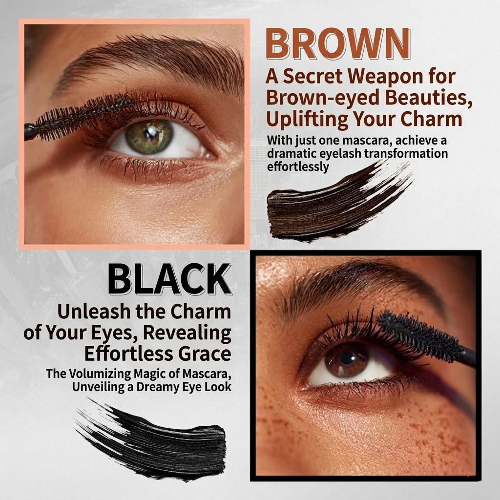 Dulorantocosh Dual-Color Double Effect Mascara - Instant Length & HD Volume - Waterproof Black & Coffee Brown Duo for Natural 3D Lashes - All-Day Wear & No Clumping