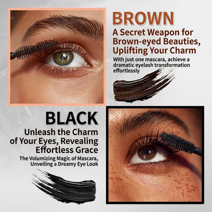 Dulorantocosh Dual-Color Double Effect Mascara - Instant Length & HD Volume - Waterproof Black & Coffee Brown Duo for Natural 3D Lashes - All-Day Wear & No Clumping