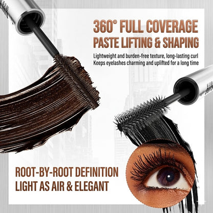 Dulorantocosh Dual-Color Double Effect Mascara - Instant Length & HD Volume - Waterproof Black & Coffee Brown Duo for Natural 3D Lashes - All-Day Wear & No Clumping